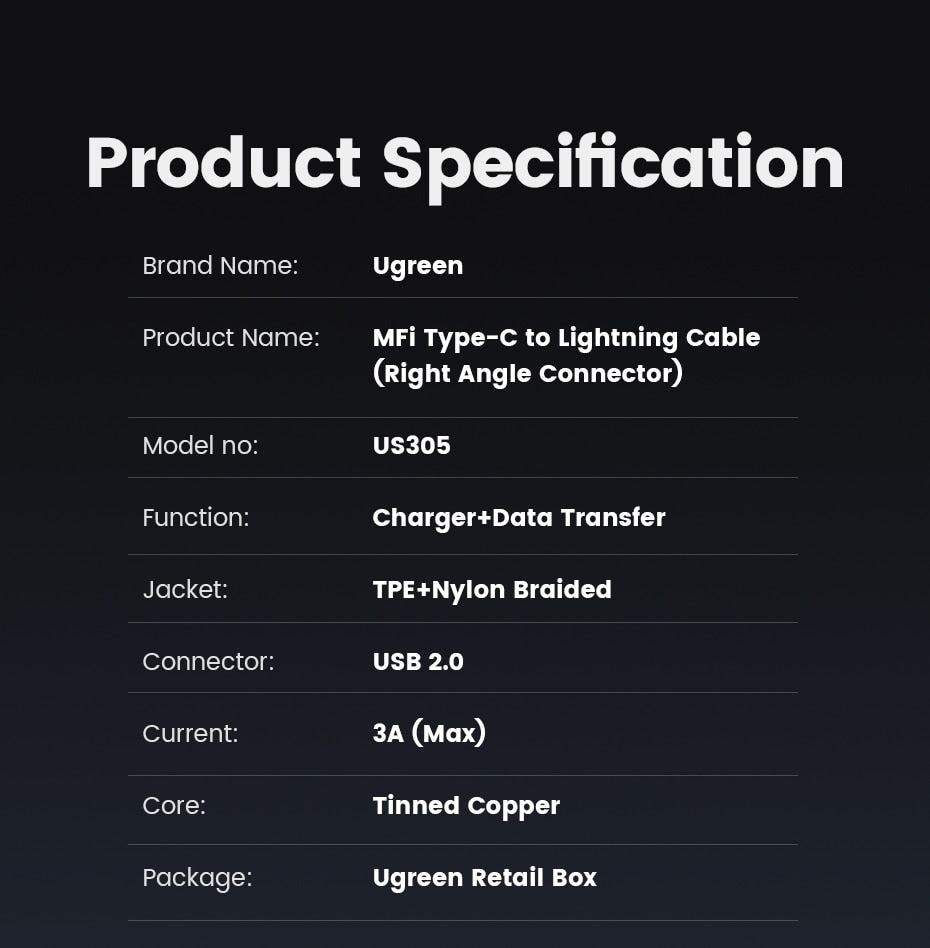 2m Type C - Lightning hurtigladekabel til iPhone, iPad, AirPods