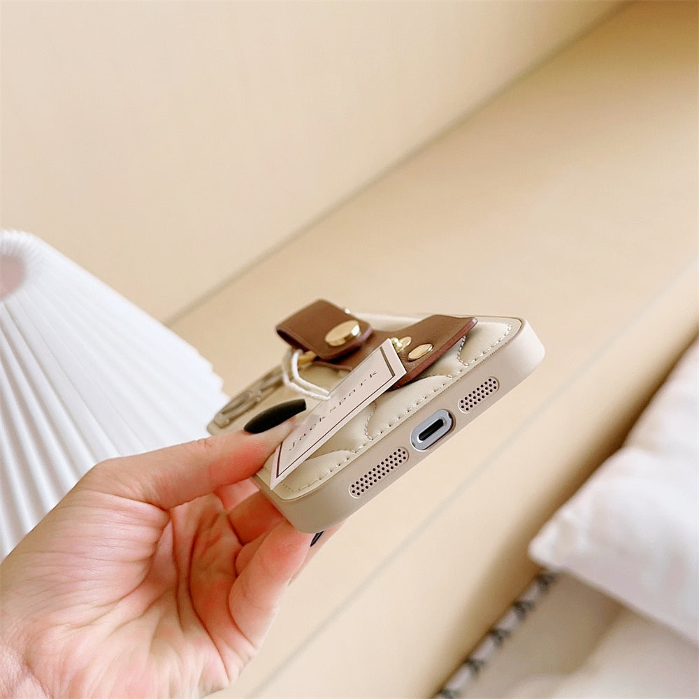 Luksus telefondeksel i skinn med armbånd for IPhone 12 13 14 15 Pro Max Plus