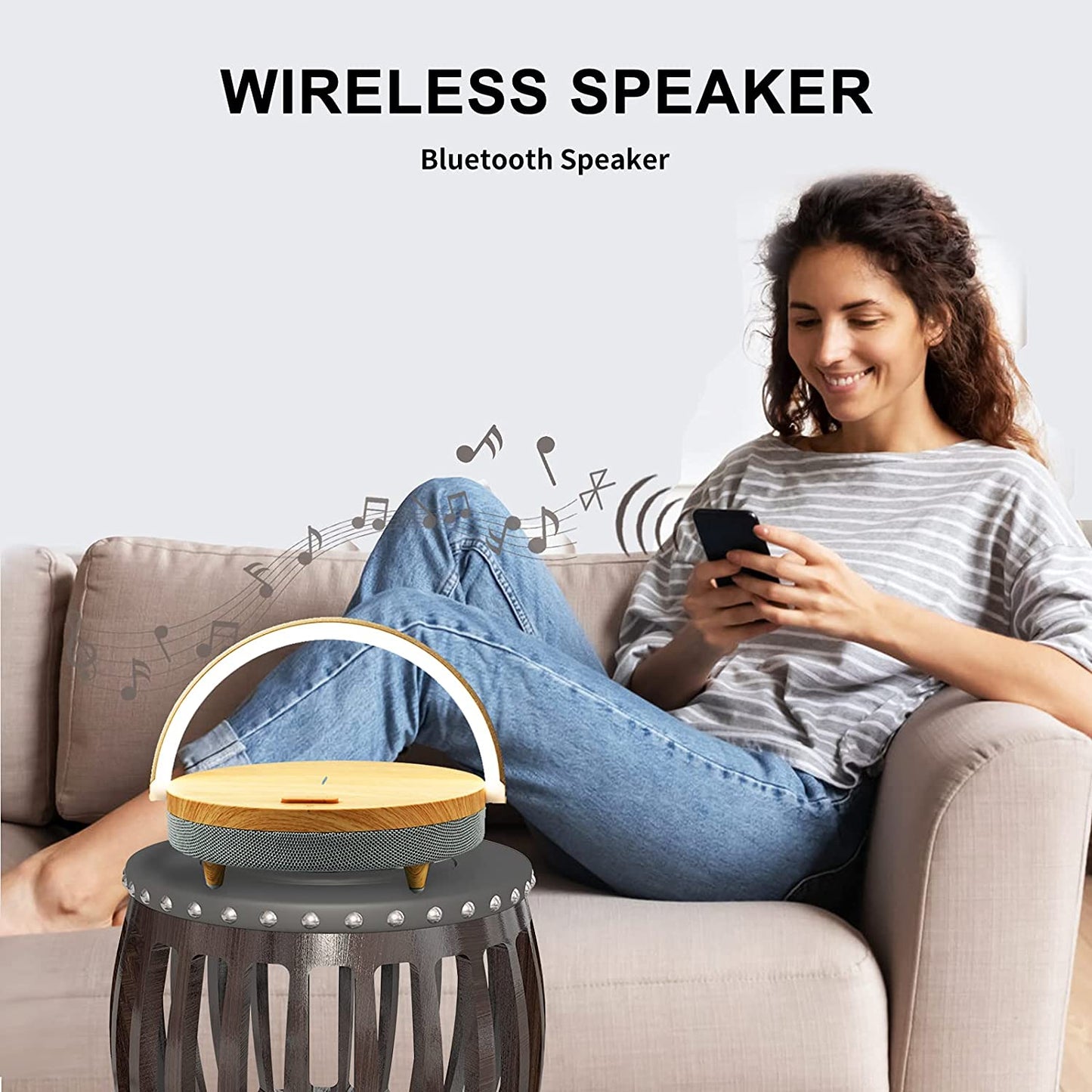 3 i 1: Bluetooth-høyttaler, trådløs lader, nattlys