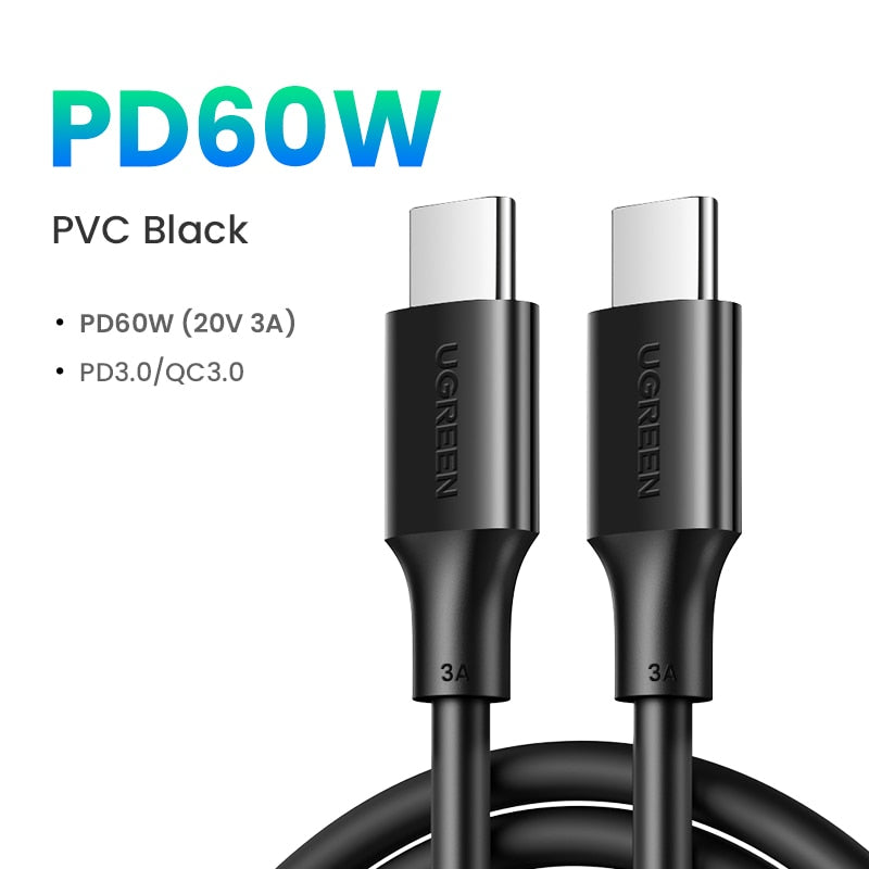 2m Hurtiglading kabel 60W,100W USB Type C - Type C til Macbook, iPad, iPhone, Samsung, Xiaomi