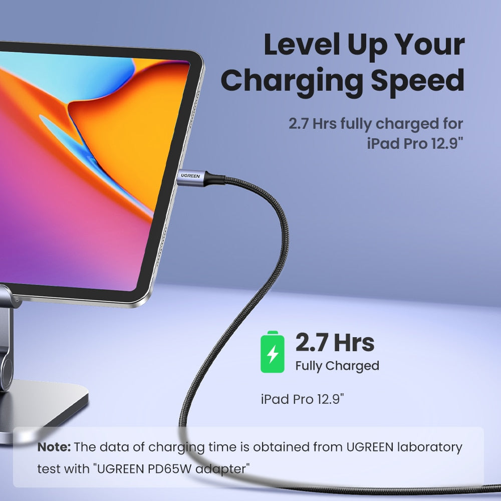 2m Hurtiglading kabel 60W,100W USB Type C - Type C til Macbook, iPad, iPhone, Samsung, Xiaomi